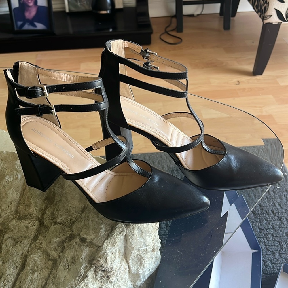 Adrienne Vittadini Black Strappy Heels